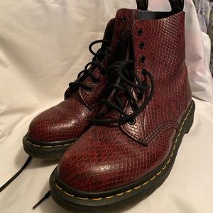 Red snakeskin pattern 8hole dr martens boots